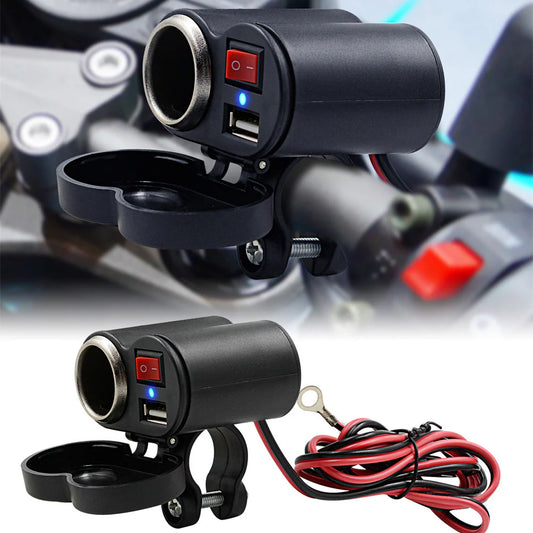 Chargeur USB Moto Étanche – Avec Interrupteur & Prise Allume-Cigare
