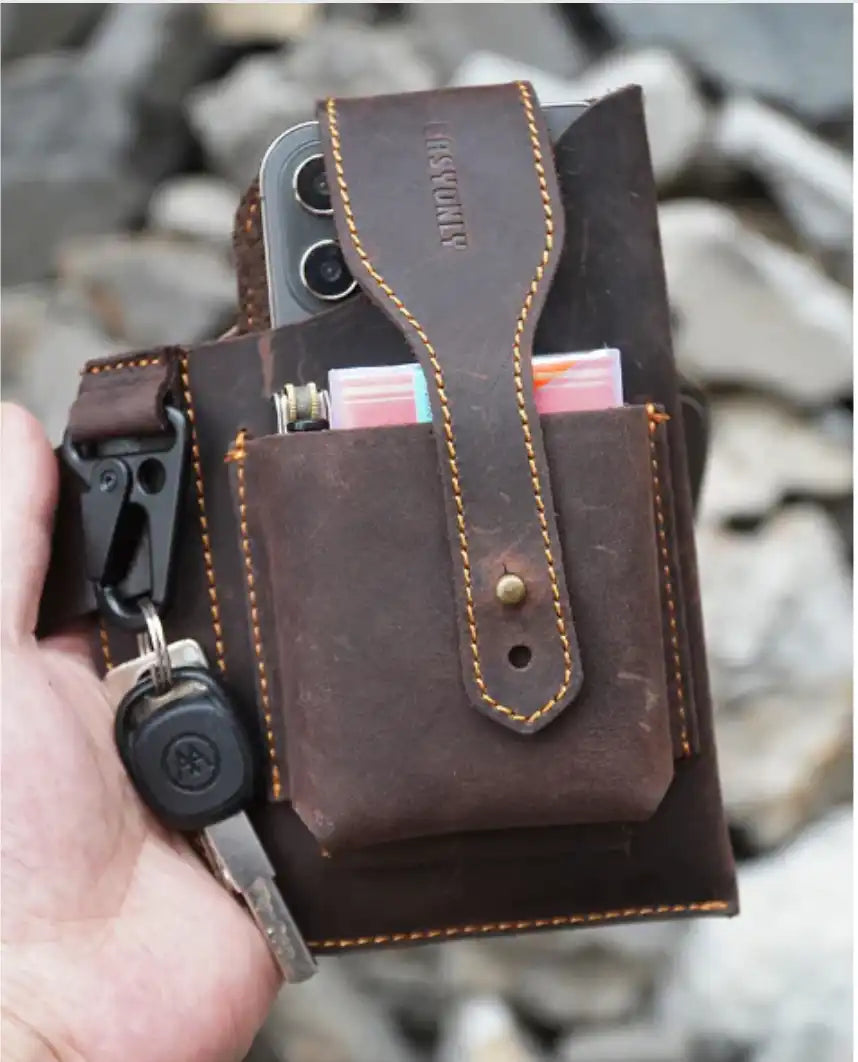 Pochette de ceinture 100% cuir avec porte-clés