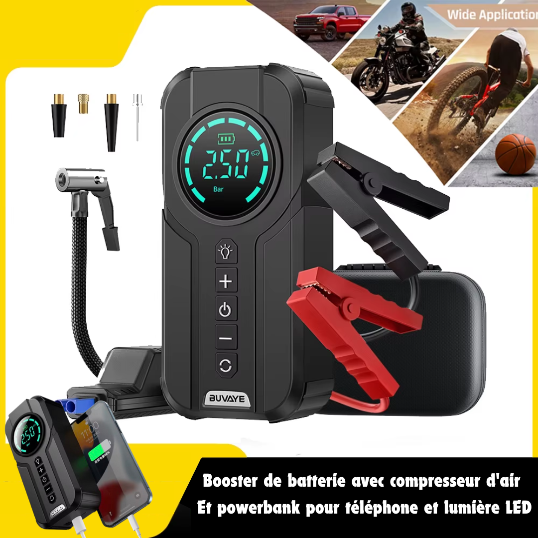 Booster De Batterie Portable Avec Pompe À Air Pro 4 en 1.