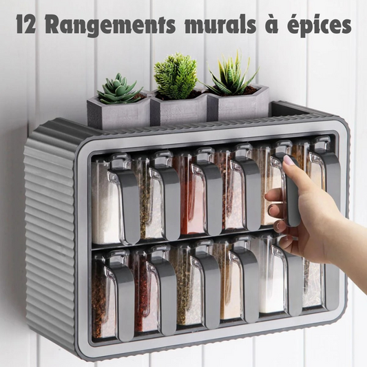 12 Rangements murals à épices avec cuillères intégrées