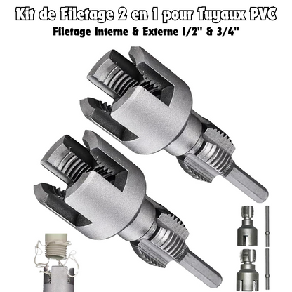 Kit de Filetage 2 en 1 pour Tuyaux PVC (Interne + Externe)