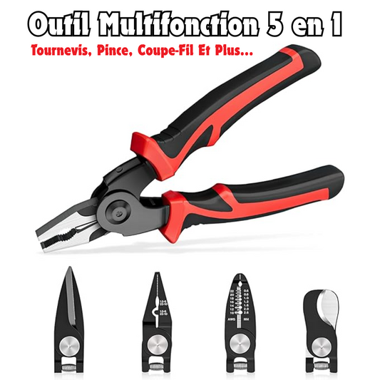 Outil Multifonction 5 en 1 – Tournevis, Pince, Coupe-Fil & Plus